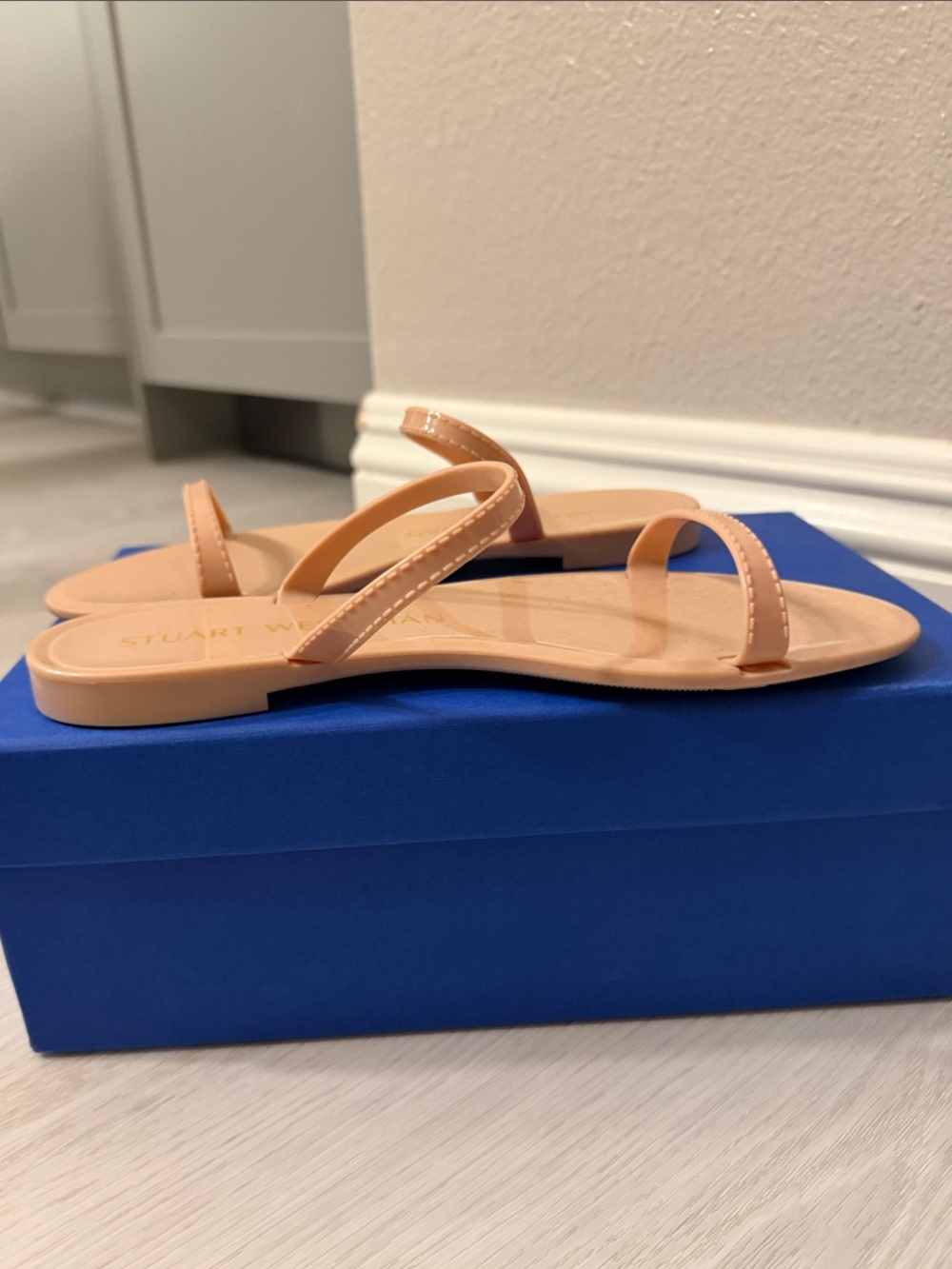 Stuart Weitzman Blush Nude Double-Strap Leather Sandals